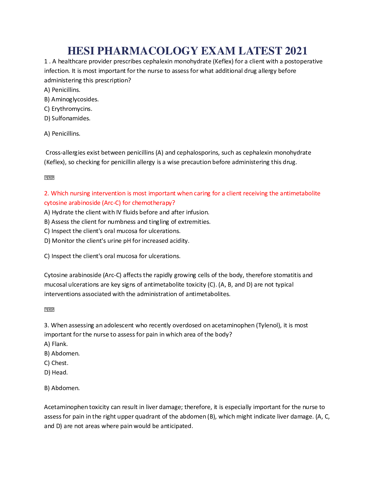 Preview of HESI PHARMACOLOGY EXAM LATEST 2020/2021 | COMPLETE AND VERIFIED ANSWERS GRADED A